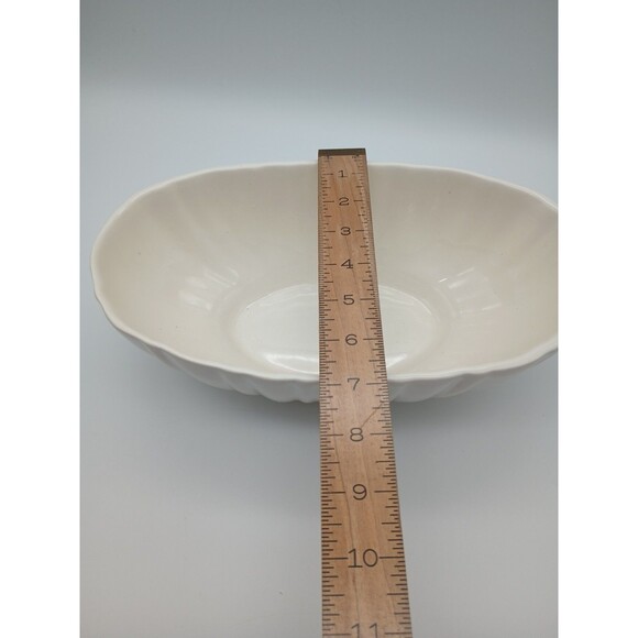 Haeger Oval Pottery Planter Bowl #4020 Off White Cream Ribbed U.S.A Vintage LG - Picture 6 of 7